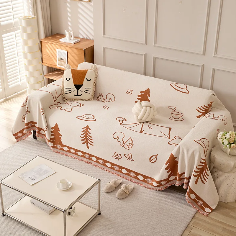 VIKAMA Cartoon Bear Printing Sofa Towel Non Slip Washable Living Room Universal Sofa Cover Cover Four Seasons Applicable Stain Resistant Easy Care