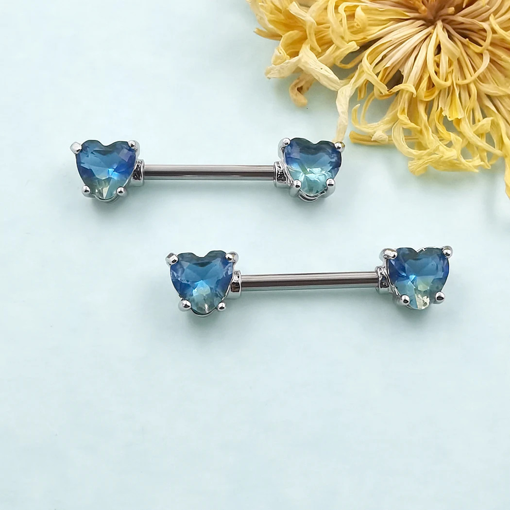 JHJT 2PCS Sexy Heart Nipple Piercing 14G 316L Steel Loved Nipple Barbell Rings Piercing Body Jewelry 250722
