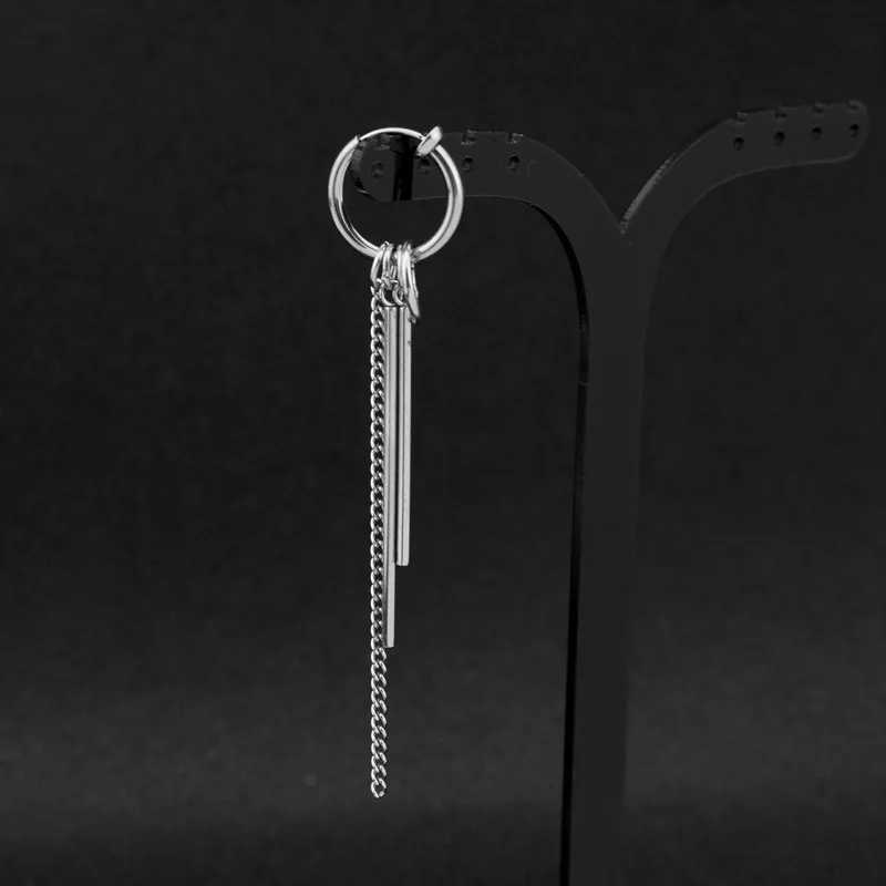 New Fashion Stainless Steel Long Chain Tassel Pendant Earrings Hoop Personality Ear Clips for Unisex Hip-hop Punk Rock Trend XJ250722