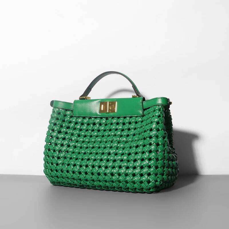 2025 New High Quality Hand Knitting Handbag For Women Hollow Out Female Shoulder Summer Beach Fashion Cross Body Bag City Bag