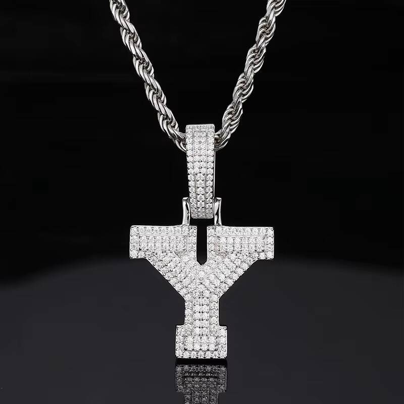 Iced Out Sparkling A-Z Letter Pendant for Rapper Hip Hop VVS D Moissanite 925 Silver Pendant Jewelry for Gift Wedding Engagement