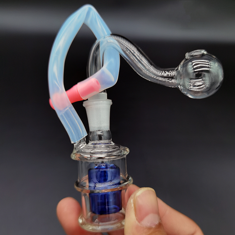 10mm Mini Glass Smoking Bong Set Water Bubbler Pipes Spiral Recycler Dab Rigs With Bowl and Hose Dry Herb Tobacco Oil Burner Pipe