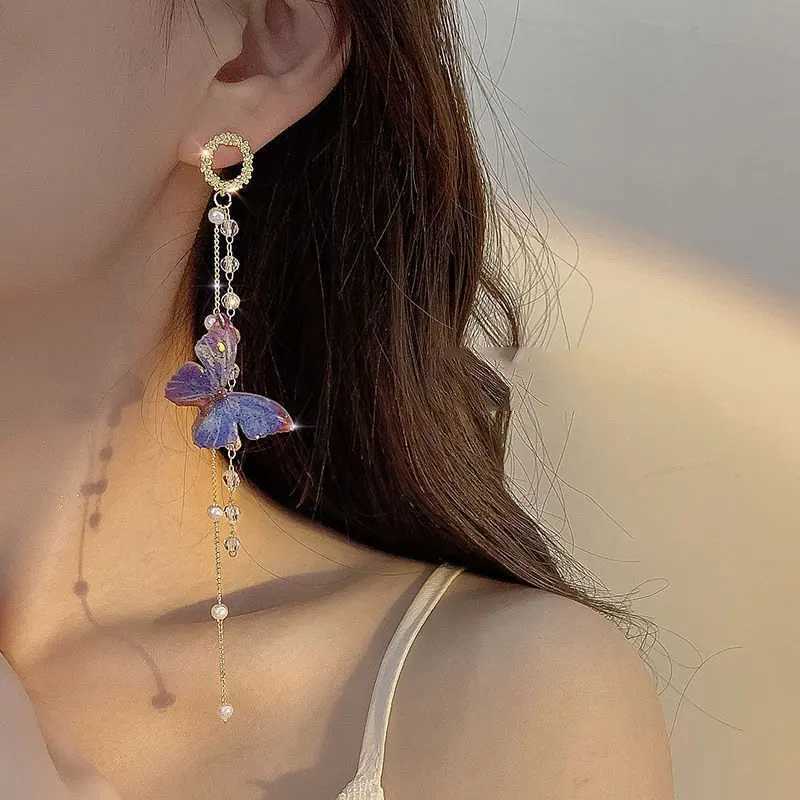 New Luxury Women Zircon Crystal Pearls Long Tassel Butterfly Earrings Stud Dangle Jewelry Gifts XJ250722