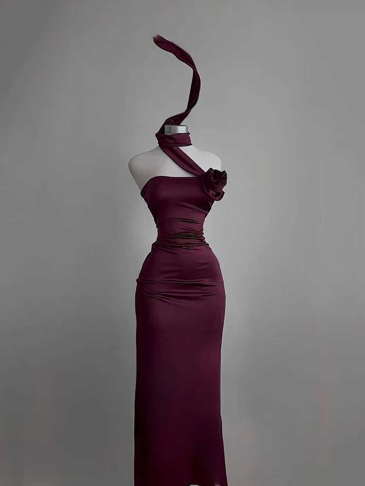 Sexy Strapless Backless Long Dress Women 2025 Summer Fashion Ribbon Flower Party Evening Dresses Sleeveless Bodycon Dress XJ250722