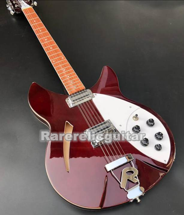High Quality 12 String Semi Hollow Body Electric Guitar Wine Red Color, R Shaped Tailpiece, Rosewood Fingerboard