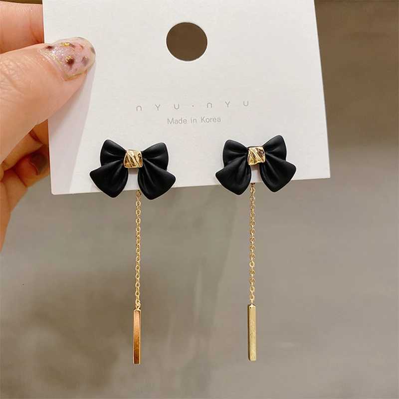 Korean Black Bowknot Chain Tassel Long Pendant Earrings for Women Simple Ear Line Boucle Doreille Femme Valentines Day Gift XJ250722