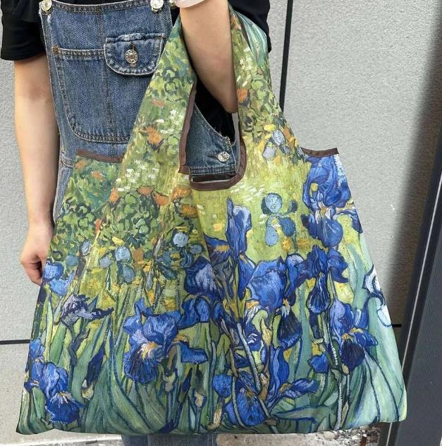 large shopping bag nylon pocket lightweight folding portable shopping bag shoulder bags handbag big totes cartoon print fabric food basket 50cm maxi h