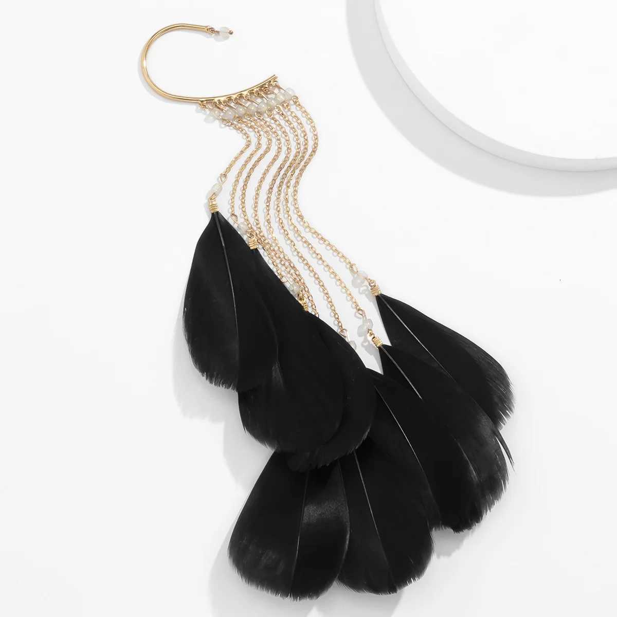 1pcs Creative Bohemia Feather Long Tassel Clip Earrings For Women Personality No Piercing Feather Ear Cuff Party Jewelry XJ250722