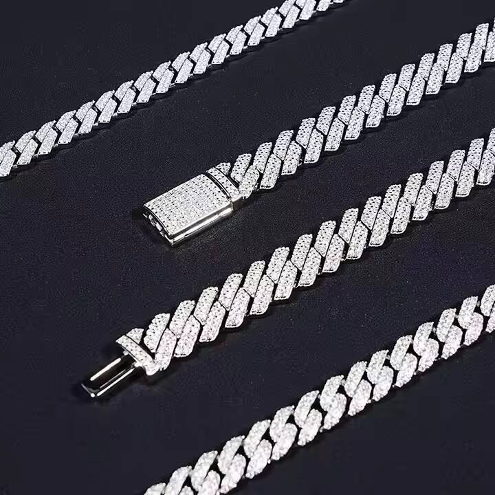 SICGEM INT Wholesale Price Hip-Hop 925 Silver and Moissanite Necklace Punk Necklace Cuban Chain Ultra Thick Chain