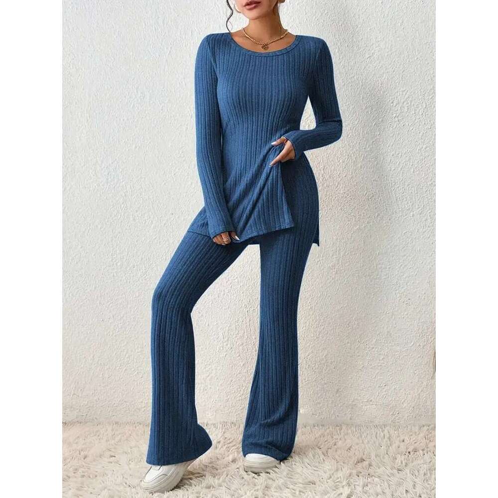Solid Color Autumn Winter Fashion Casual Elegant Slim Fit Long Sleeve Ribbed Sweater Women's High-End Feel B5