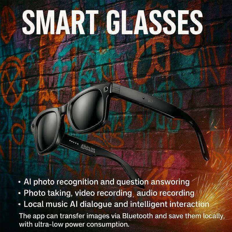 Al Smart Camera Glasses Video Recorder Wireless Bluetooth Call Music Square Sunglasses Men Women Anti Blue Light Eyeglasses