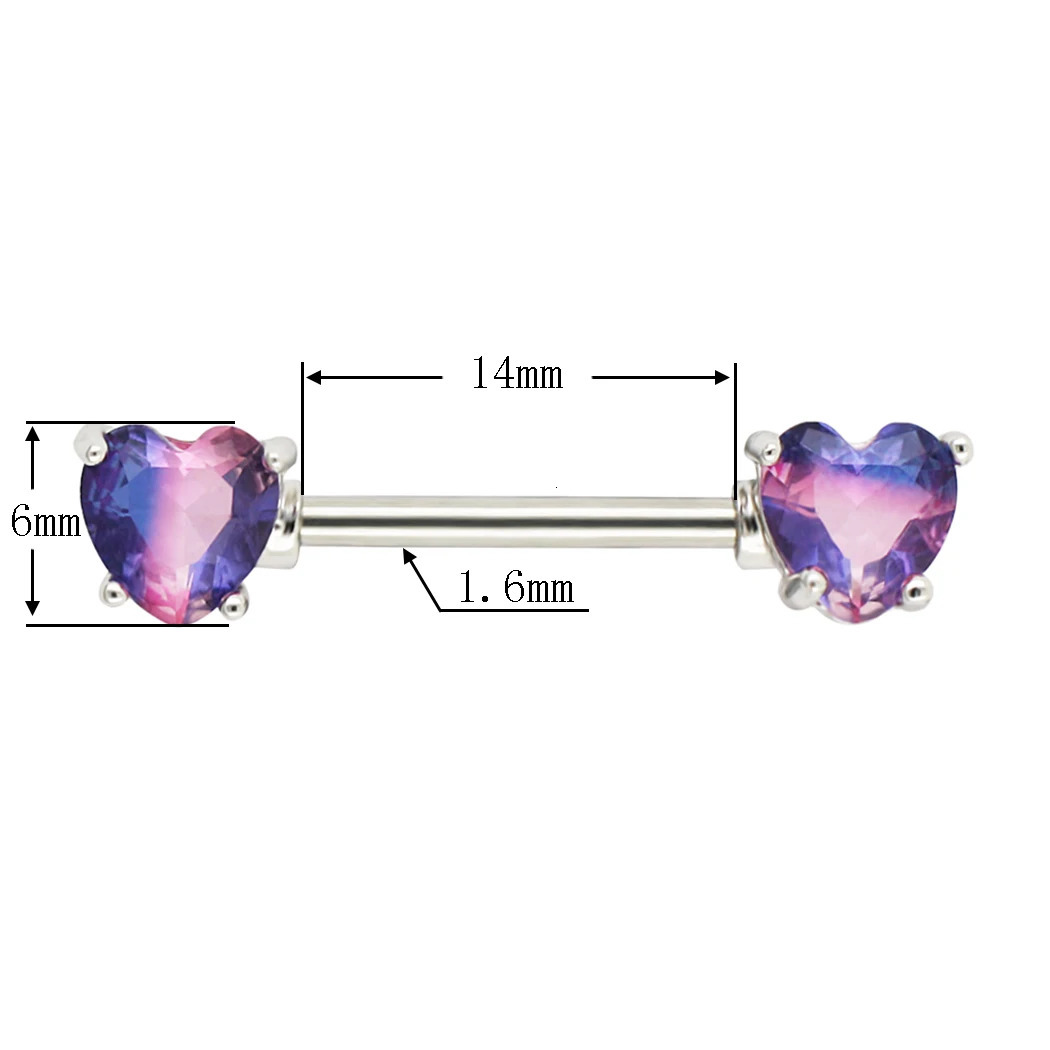 JHJT 2PCS Sexy Heart Nipple Piercing 14G 316L Steel Loved Nipple Barbell Rings Piercing Body Jewelry 250722