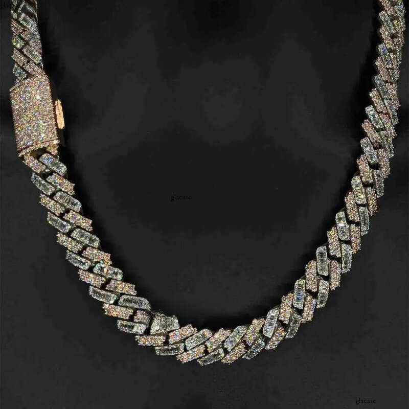 Kibo Iced Out Pure Sier Necklace Gra Vvs 15mm Two Tone Style Baguette and Round Cut Moissanite Cuban k Chain