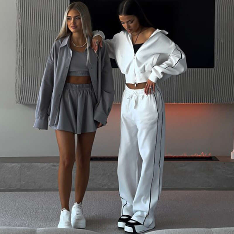 Casual Fashion Women's Zipper Cardigan Jacket Sports Drawstring Pants Two-Piece Set B5