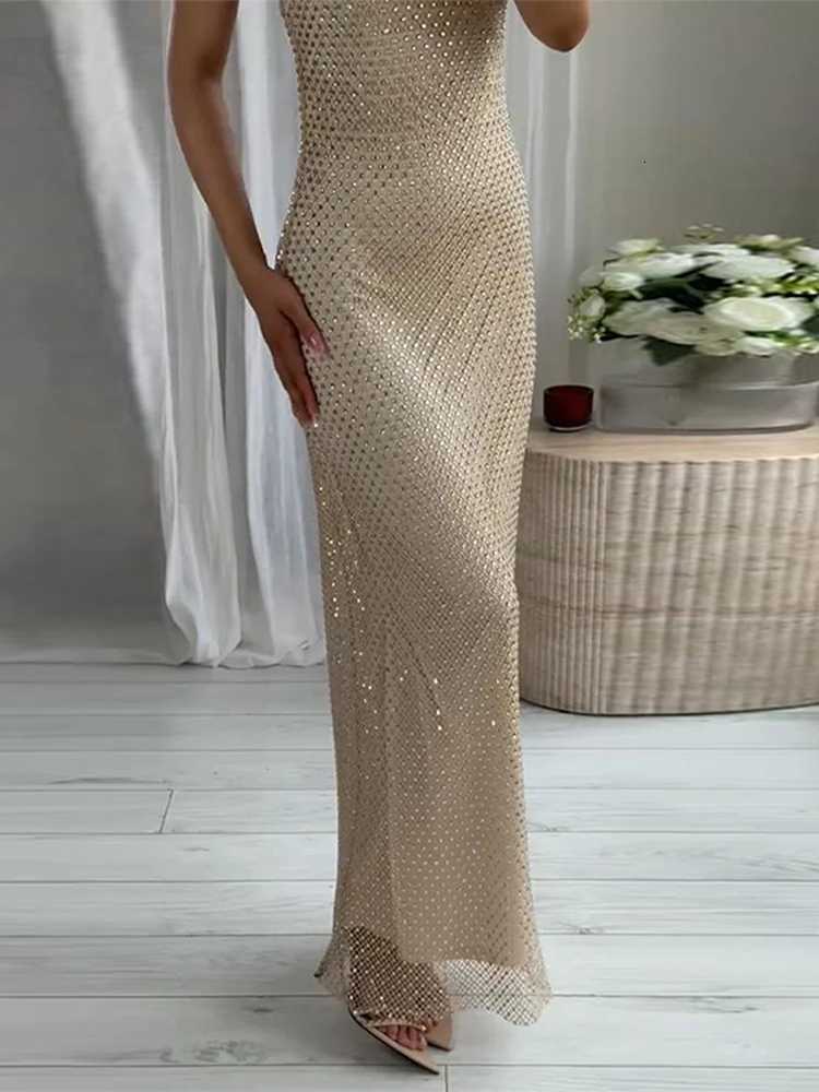 Sexy Sequined Sling Long Dress Women Solid Slim Sleeveless Backless Shiny Dresses 2025 Summer Lady Fashion Party Gowns XJ250722