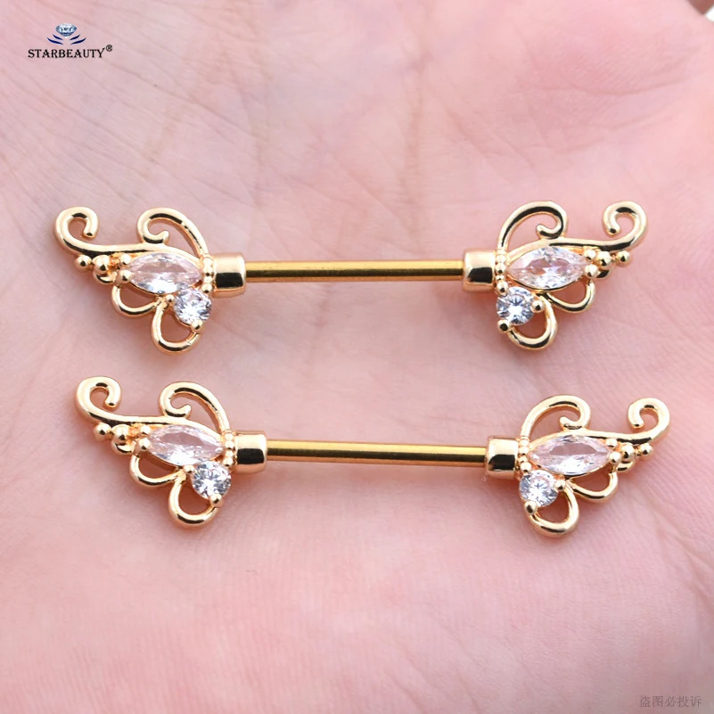 Starose 1 Pair 14G Stainless Steel Barbell Sexy Nipple Rings with Zircon for Women Helix Nipple Piercing Jewelry 250722