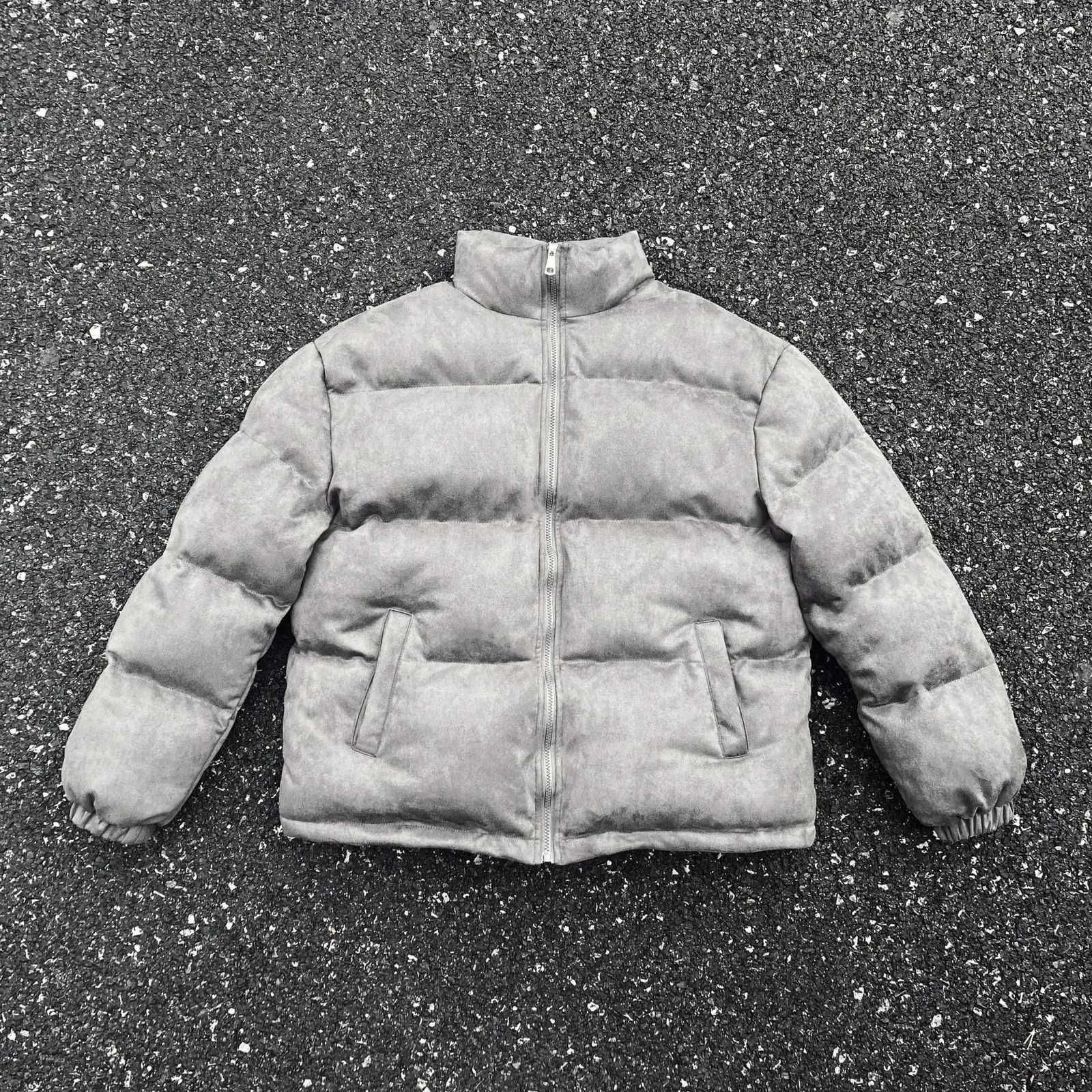 New 2023 Men Novelty Gray Suede Puffers Coats Jackets / Down Coats Vest Cotton Thick Warm Winter US Size S-XL #677 W250722