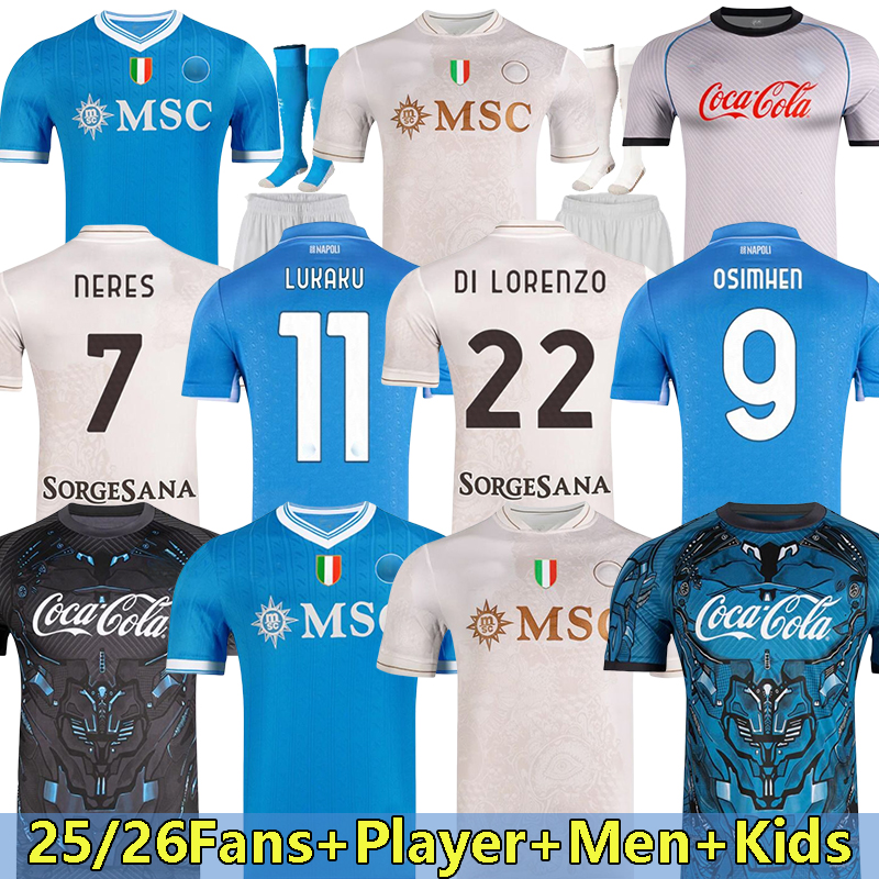 2025 2026 SSC Naples Player Vest Training Football shirts Kids Kits sets De Bruyne LUKAKU NaPoLi Soccer Jerseys KVARATSKHELIA DI LORENZ0 Maglietta da calciatore