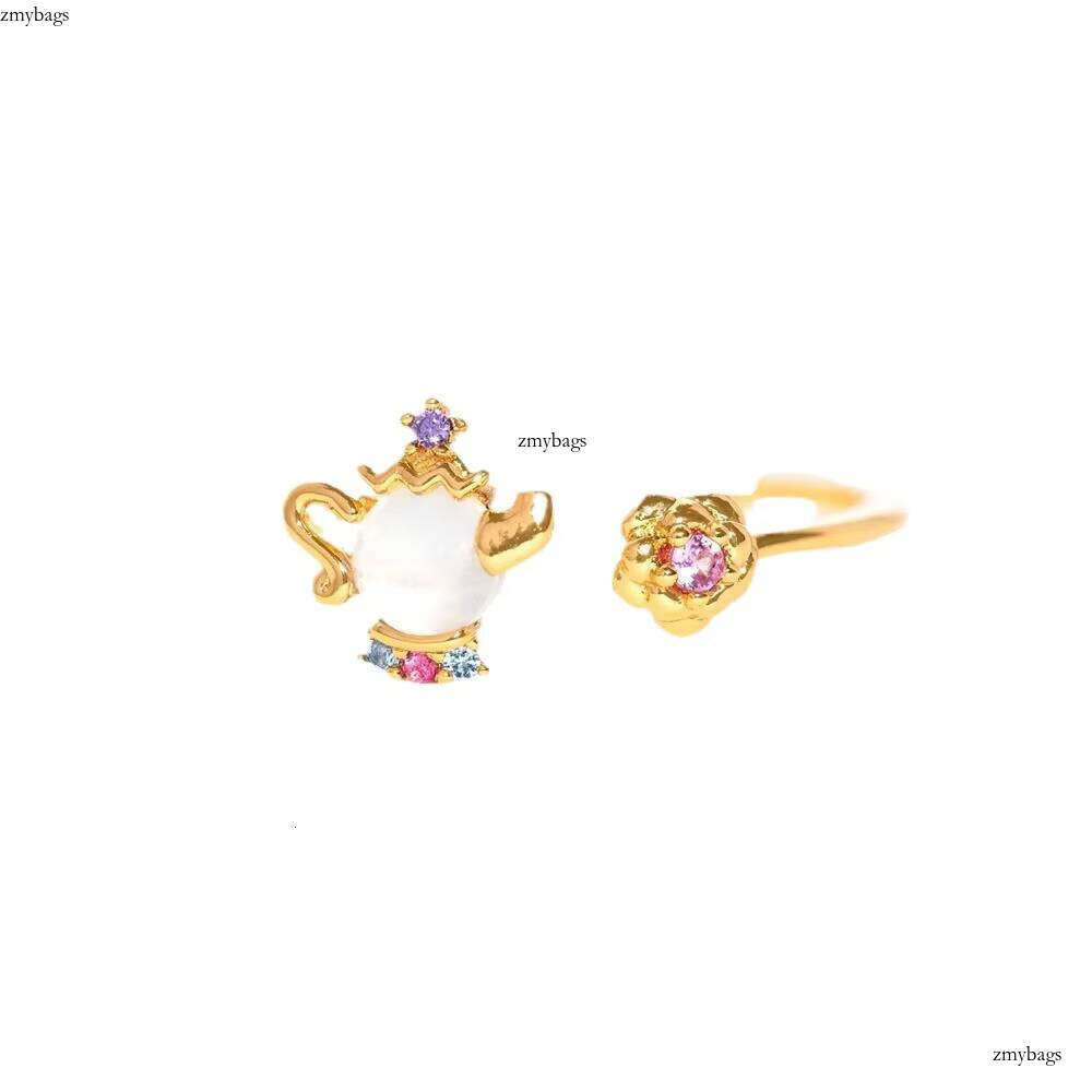 Princess Series VVS Moissanite Beauty Beast Cute Teapot Candle Rose Adjustable Ring Women's Fashion Accessories