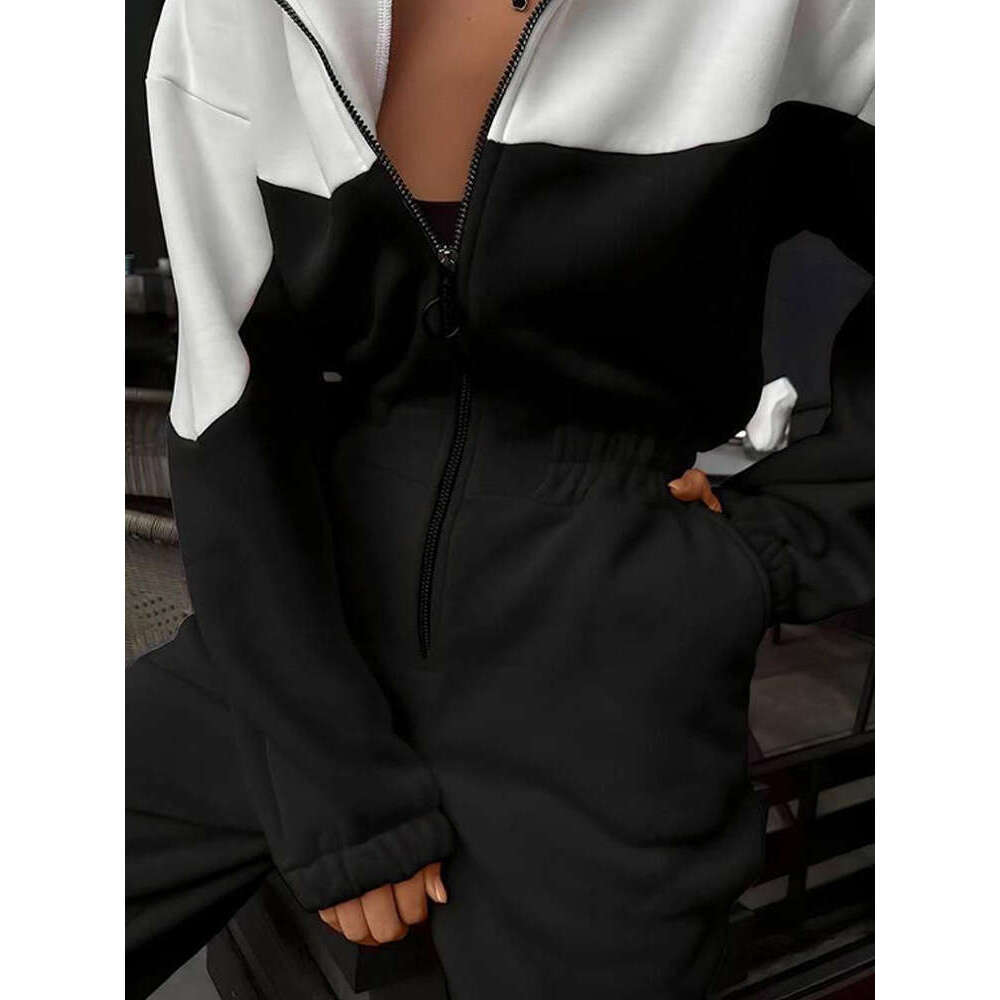 New Women's Fashion Sports Casual Color-Block Long Pants Jumpsuit Set For Women B5