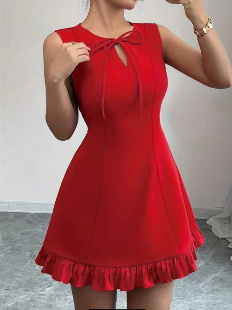 Sexy Short Sleeveless Mini Dress Pure A-Line Mini Skirt Fashion New Arrival Womens Clothing Fashion Temperament Bowknot Dress XJ250722