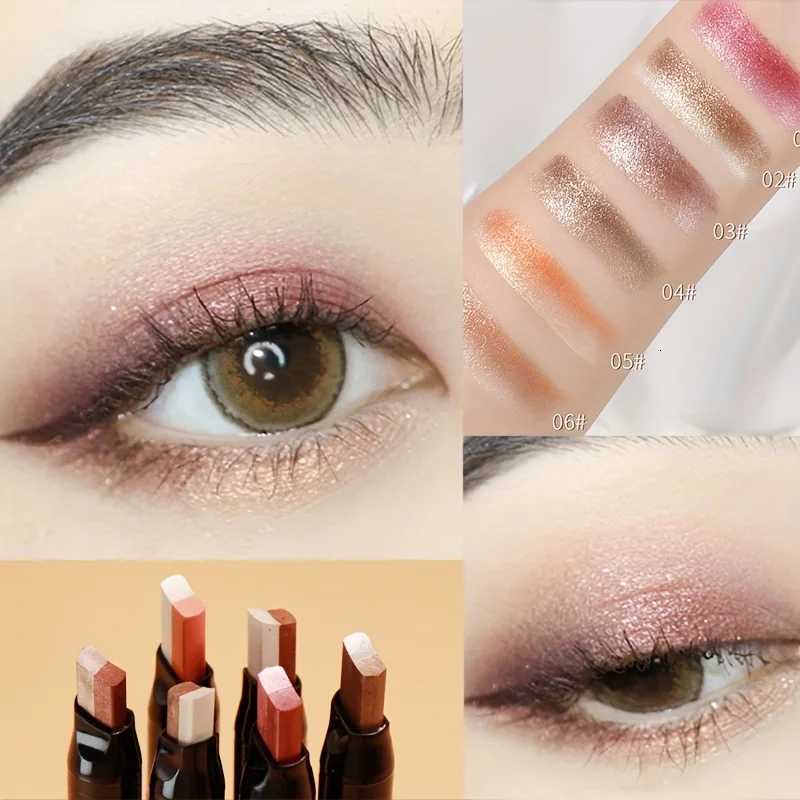 2-in-1 Highlight Glitters Eyeshadow Stick Double-ended 2-color Glitters Shimmer Earth Brown Tone Non-smudged Eye Makeup W250722