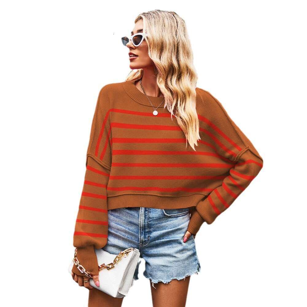 Autumn And Winter New Women's Round Neck Color Block Knitted Loose Plus Size Pullover Sweater B5