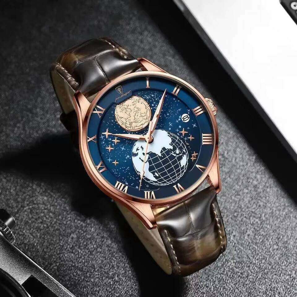 DHwatches POEDAGAR Men's Slim Waterproof Watch - 50M, Luminous, Date Display, Ultra-Thin 6mm, Stainless Steel, Quartz Wristwatch