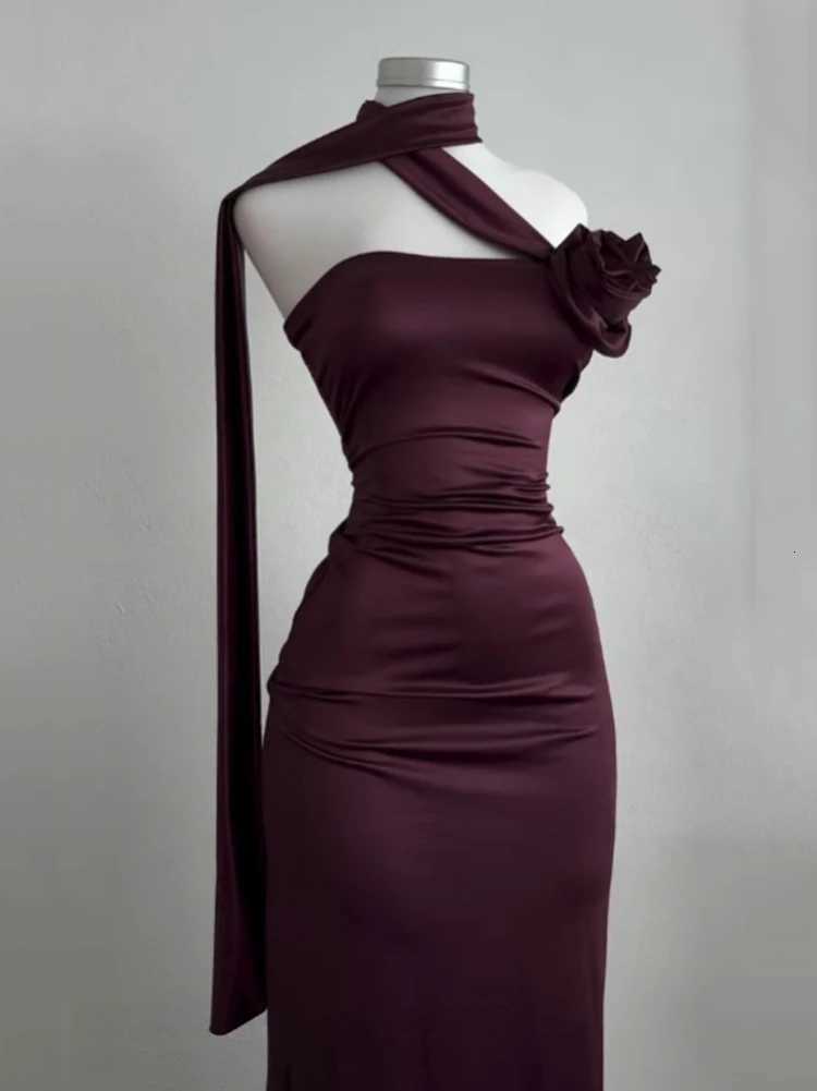 Sexy Strapless Backless Long Dress Women 2025 Summer Fashion Ribbon Flower Party Evening Dresses Sleeveless Bodycon Dress XJ250722