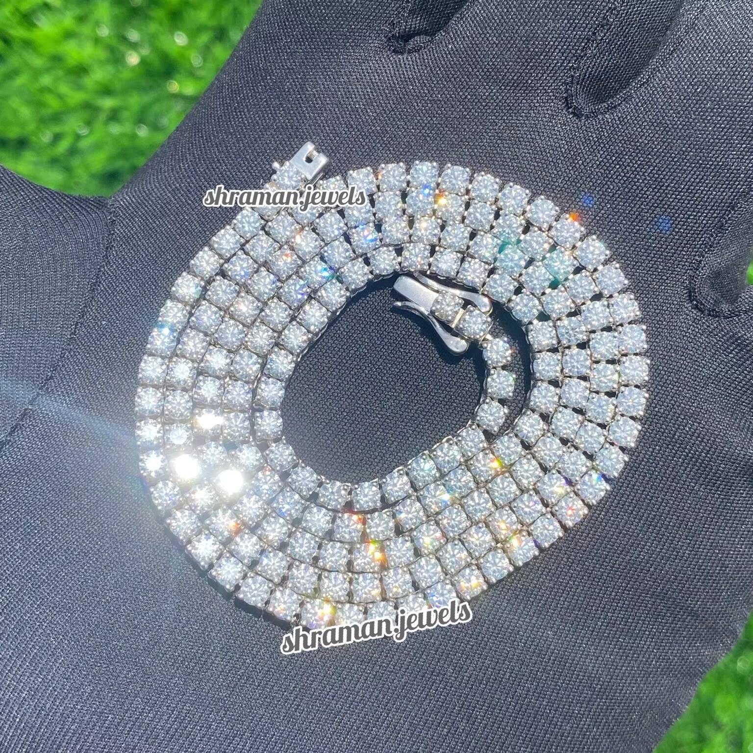 VVS Diamond Tennis Chain 3MM Round Brilliant Cut Moissanite Necklace in 925 Silver for Men Women Elegant Tennis Necklace