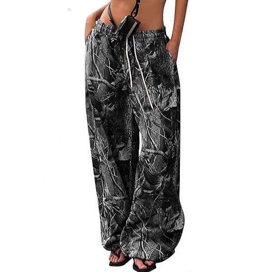 American Style Youth Women's Fashion Casual Elastic Waist Camouflage Print Slimming Wide-Leg Floor-Length Pants B5
