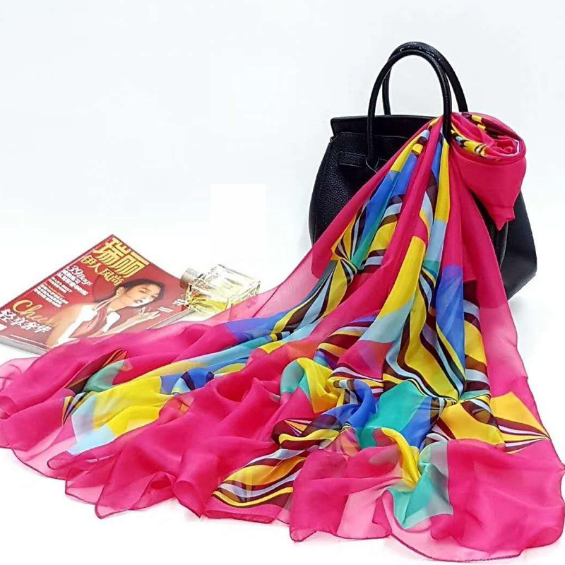 K1431 2024 Spring and Autumn Fashion Oversized Chiffon Beach Towel Women's Sunscreen Shawl Flowery Long Gauze Scarf Wholesale