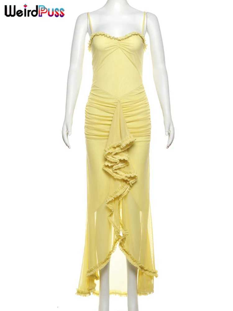 100% Cotton Linen Cotton Sexy Backless Sleeveless Tassel Lace-Neck See Through Slits Hem Prom Party Long Bodycon XJ250722