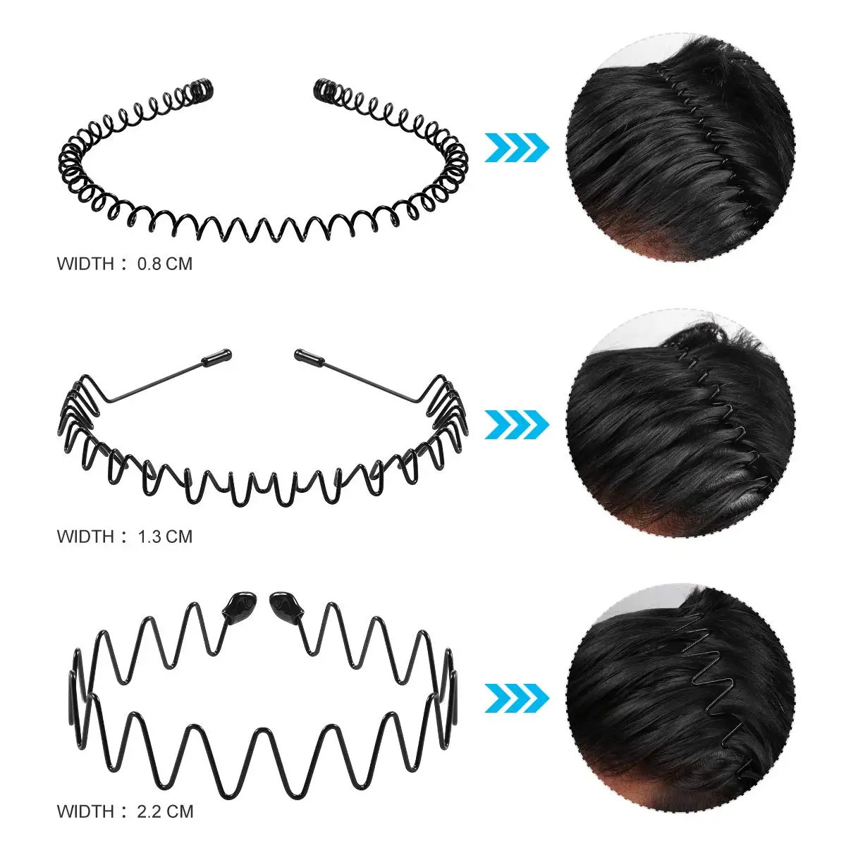 Unisex Black Elastic Non Slip Simple Metal Headbands For Men Women Wavy Hairband Spring Hair Hoop Fashion Accessories 250716