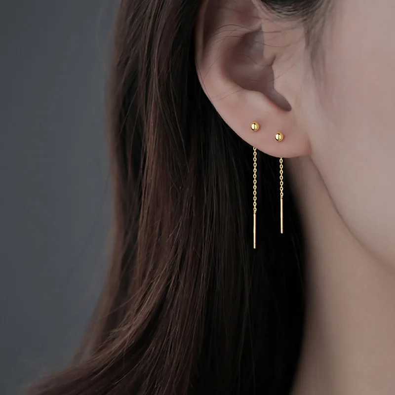 Fashion Dangle Earrings For Women Geometric Ball Long Tassel Chain Drop Silver Color Earring Minimalism Ear Line Kpop Jewelry XJ250722