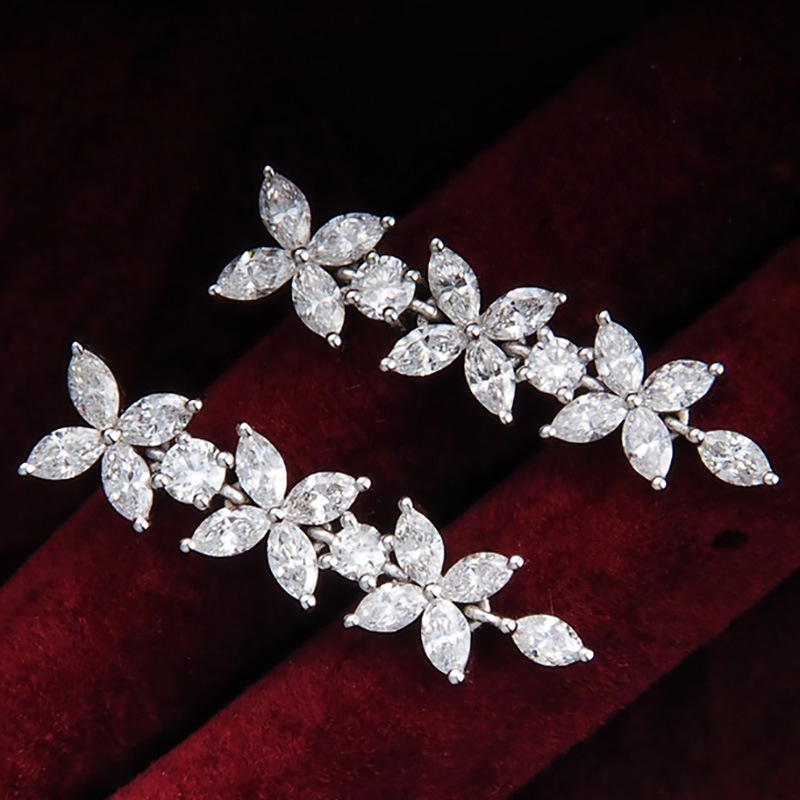 Silver - Tone Floral Drop Earrings With Rhinestone Accents Elegant Party Jewelry And Gift For Her High Quality And Sparkling Jewelry