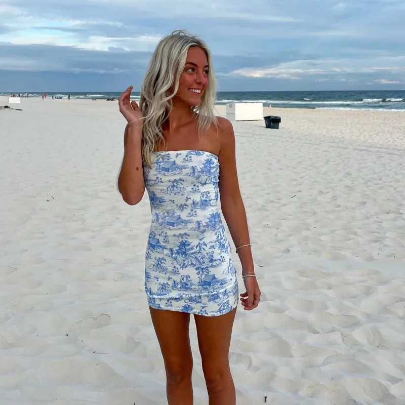2024 New Summer Style Sleeveless Fashion Printed Sexy Tube Top Slim Short Dress XJ250722