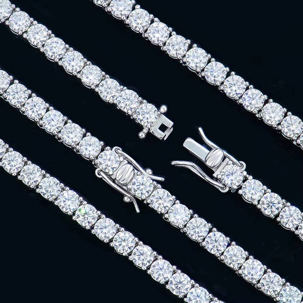Wholesale Bulk Men 925 Sterling Silver 4mm Iced Out Vvs Round Lab Grown Diamond Mossanite Moissanite Tennis Chain Necklace