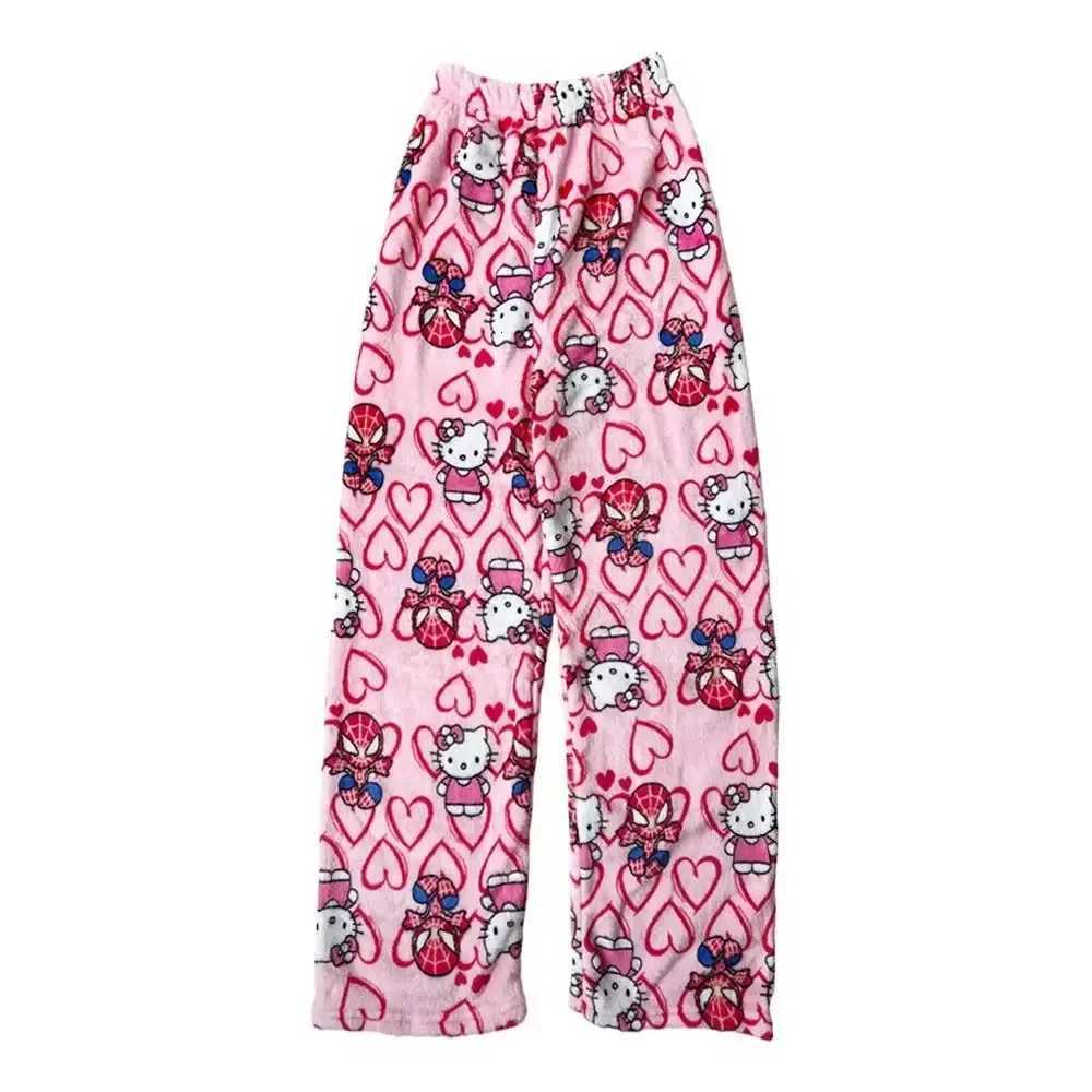 Sanrio 2K Hello Kitty Spiderman Sleeping Pants Anime Pajama Pants Flannel Soft Casual Pants Cartoon Home Trousers Couple Giftw250722