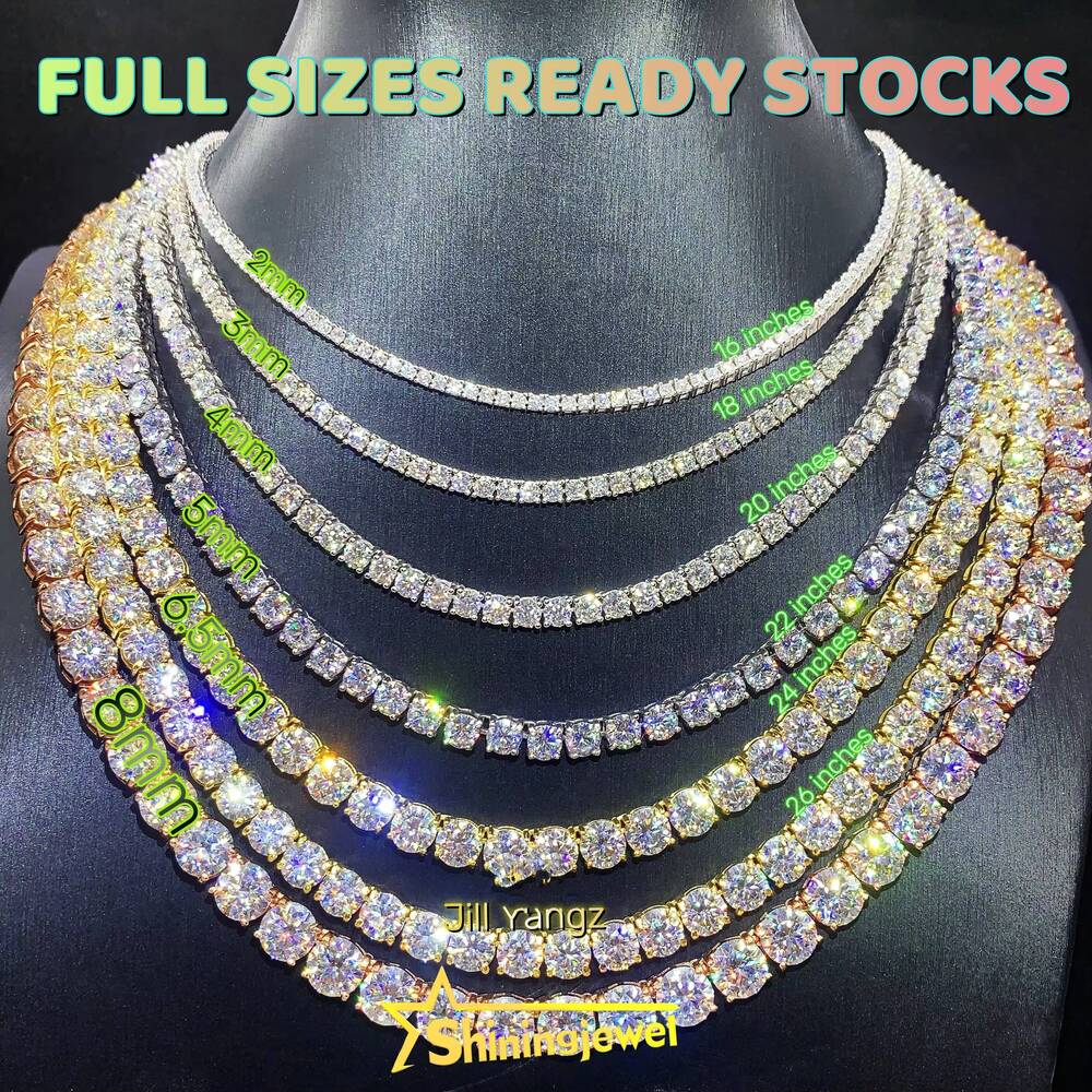 Cheapest Price Ready to Ship Moissanite Diamond Tennis Chain Necklace Bracelet Hip Hop Iced Out Jewelry VVS Moissanite Chain