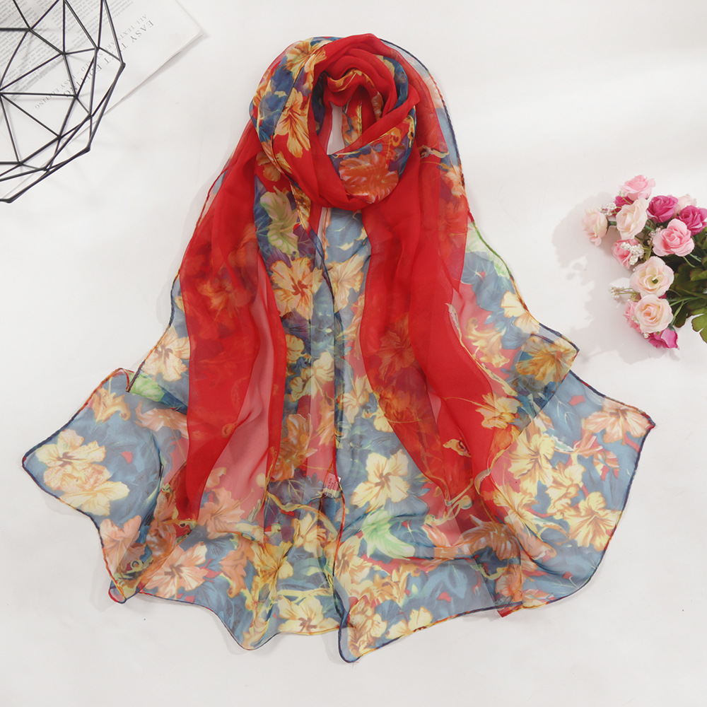 K1439 Women's thin wholesale silk scarf all-match silk scarf gradient sunscreen gardenia scarf Qiao Qi