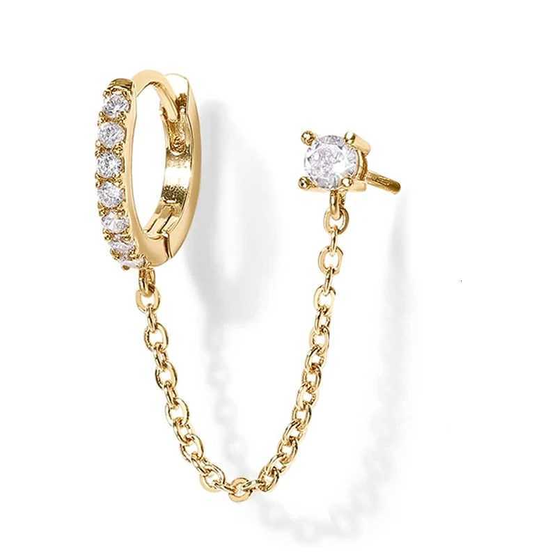 1PC Tassel Chain Earrings for Women Cubic Zircon Ear Stud Hoop Two Hole Earrings Statement Female Accessories Hot Jewelry XJ250722