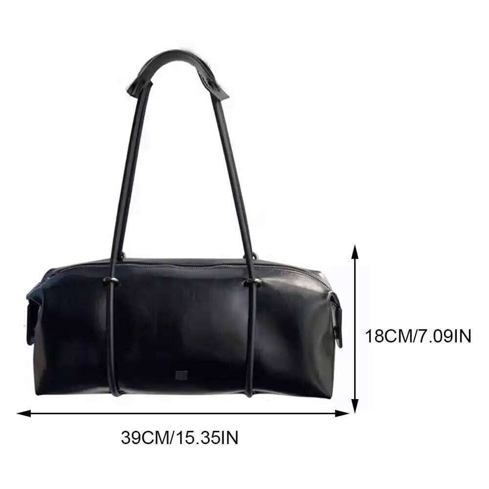 Women's Vintage Boston Handbag PU Leather Motorcycle Pillow Shoulder Large Capacity Chic Underarm High Quality Black Bag