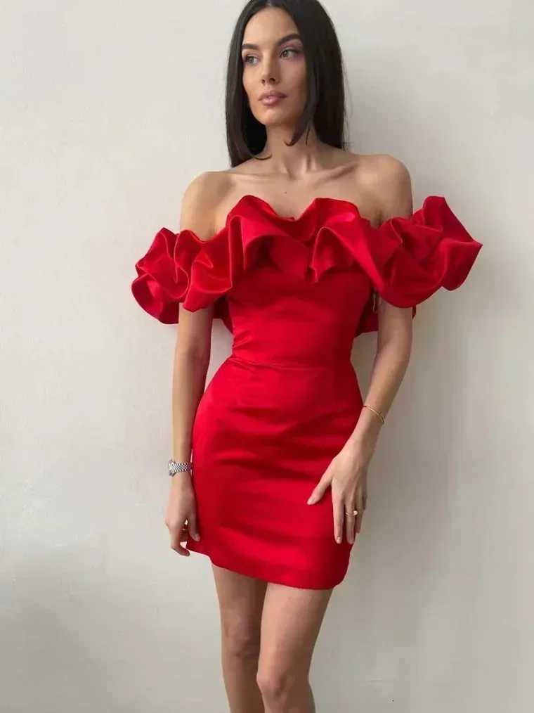 2025 Summer Women Ruffles Slash Neck Bodycon Package Hip Party Dress Sexy Streetwear Backless Strapless Mini Evening Dresses Y2K XJ250722