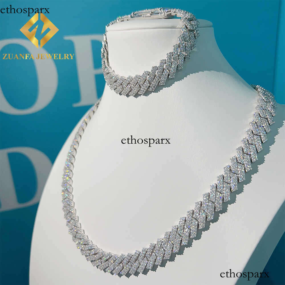 Hot sale ready to ship iced out diamond 13mm 2 rows stone VVS moissanite 925 cuban link chain