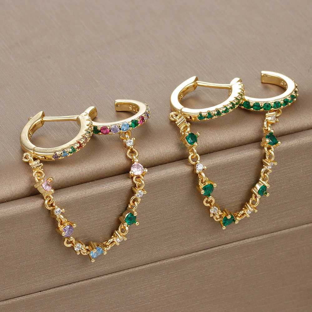 Europe and America CZ Crystal Chain Drop Earrings Stainless Steel Pendant Ear Buckle Fashion Jewelry for Women Birthday Gifts XJ250722