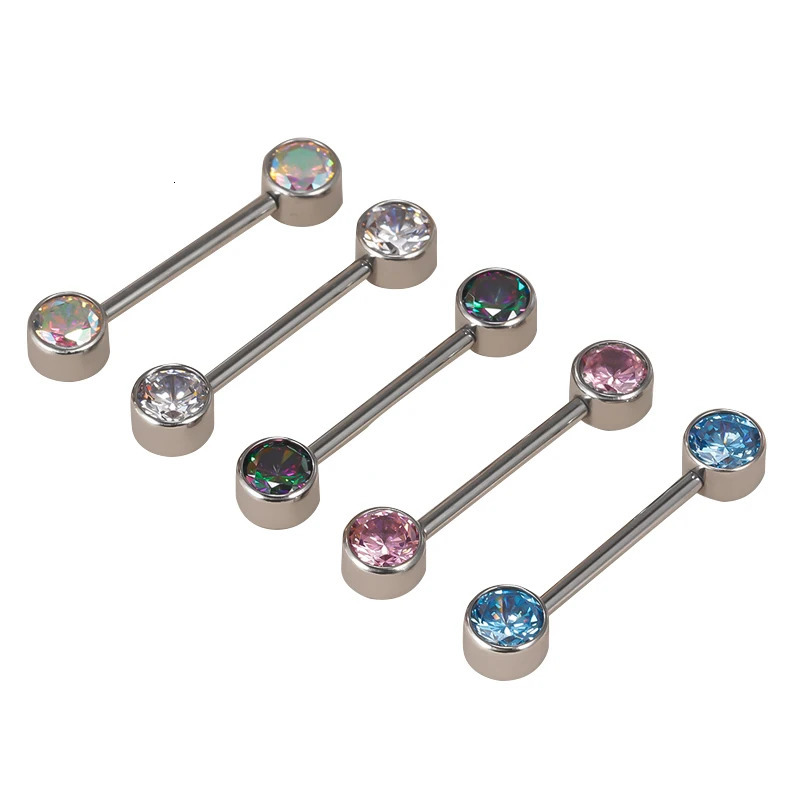 ASTM 36 PIERC Mixed Color Nipple Ring Barbell CZ 14G 16/12mm Ear Bar Piercing Bar Barbells Nipple Piercing Jewelry 250722