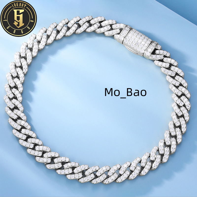 Wholesale Hip Hop Jewelry 6mm White Gold 925 Serling Silver VVS Moissanite Diamond Iced Out Cuban Link Bracelet for Men Women
