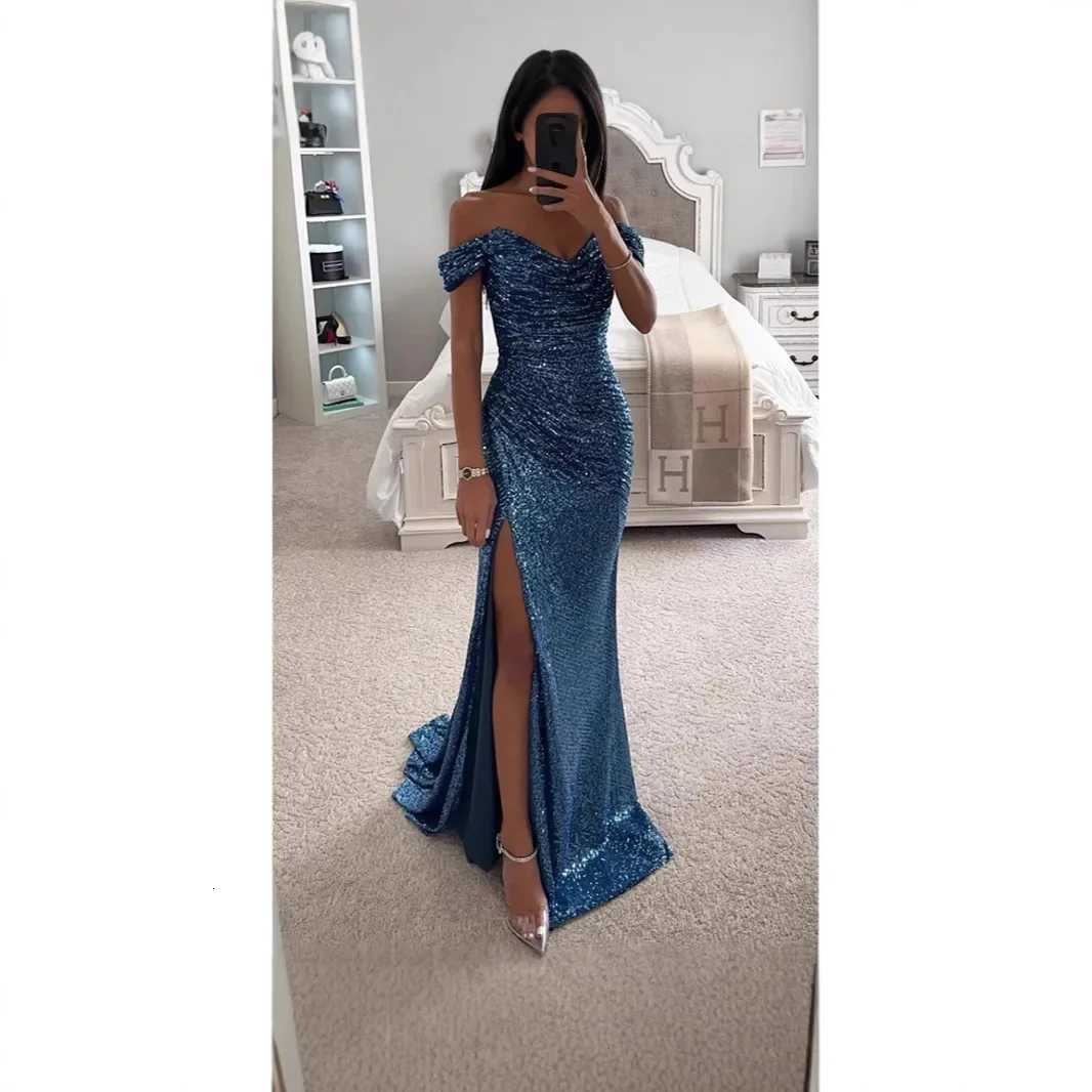 Sexy Side Slit Gown Shiny Sequins Womens Dress Independent Station Polyester Borderless Flashing Lightweight Fashion XJ250722