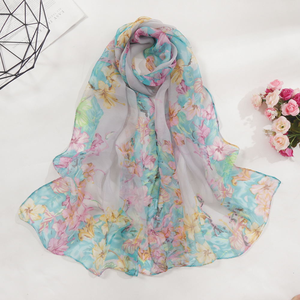 K1439 Women's thin wholesale silk scarf all-match silk scarf gradient sunscreen gardenia scarf Qiao Qi